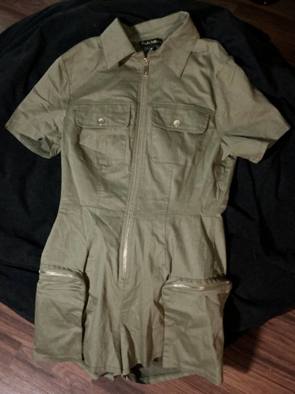 Army Green 1 piece Jumpsuit with Zippers and Pockets - Size Med - NEW